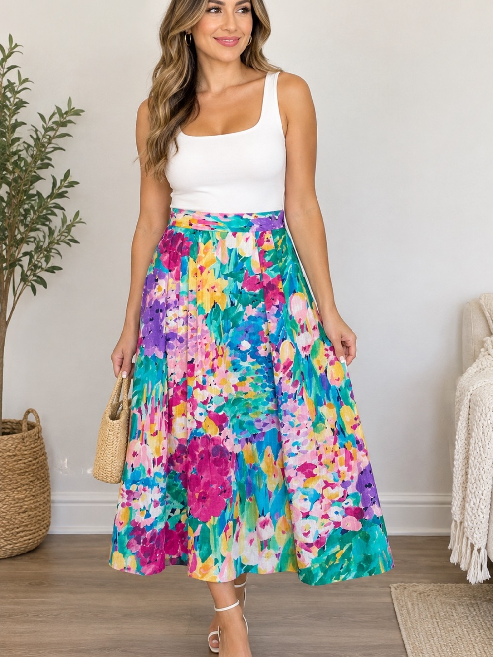 Vintage Koret petites floral midi skirt